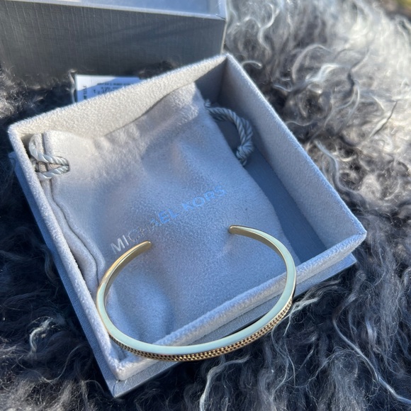 Michael Kors MK Logo Gold Stainless Steel Cuff Bracelet black Crystals + Box - Picture 5 of 7